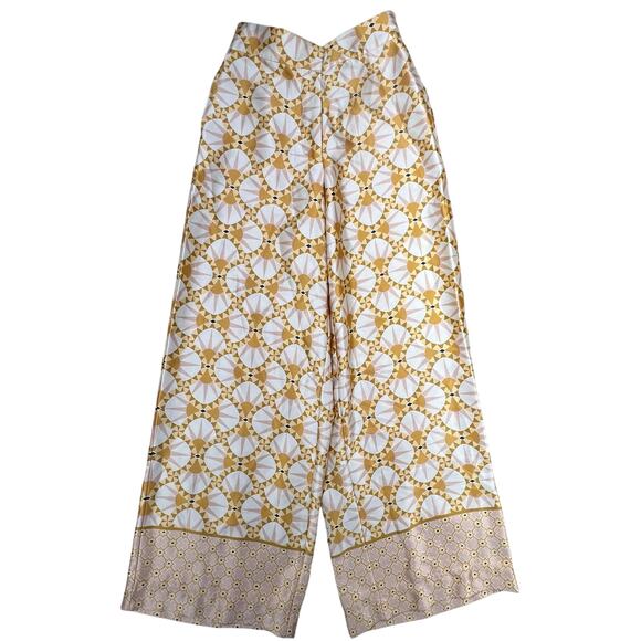 House of Harlow 1960 Satin Wide Leg Pants XS Boho Gold Pink High Waist Art Deco - Picture 3 of 13